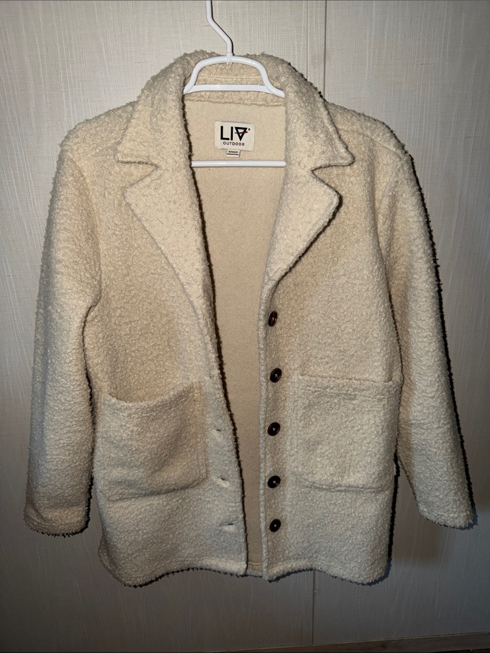 LIV Outdoor Cream Teddy Button-Down Coat with Patch Pockets